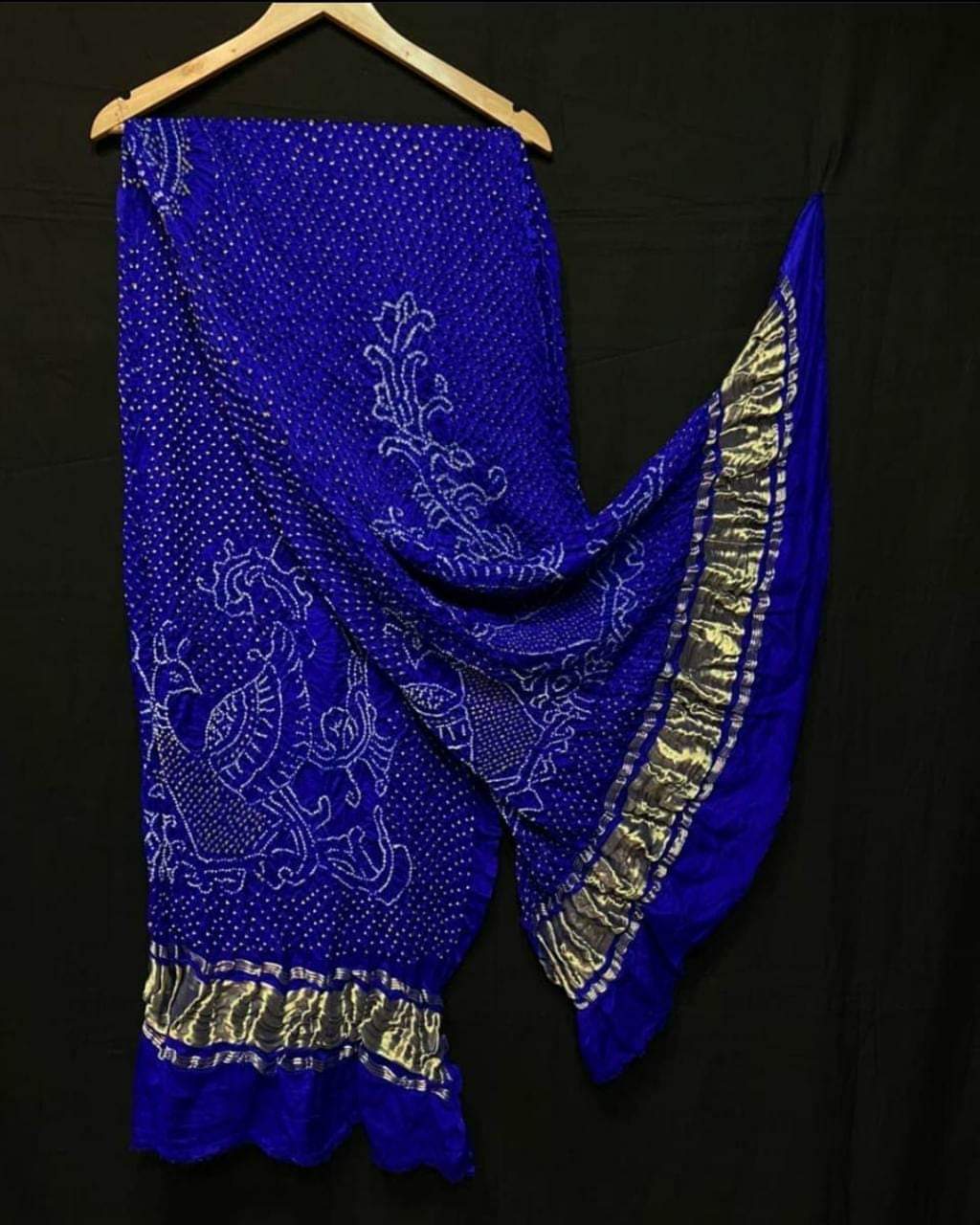 Pure Gaji Silk Peacock Bandhani Dupatta Blue