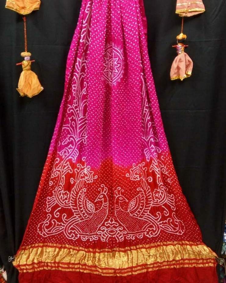 Pure Gaji Silk Peacock Bandhani Dupatta Red Rani