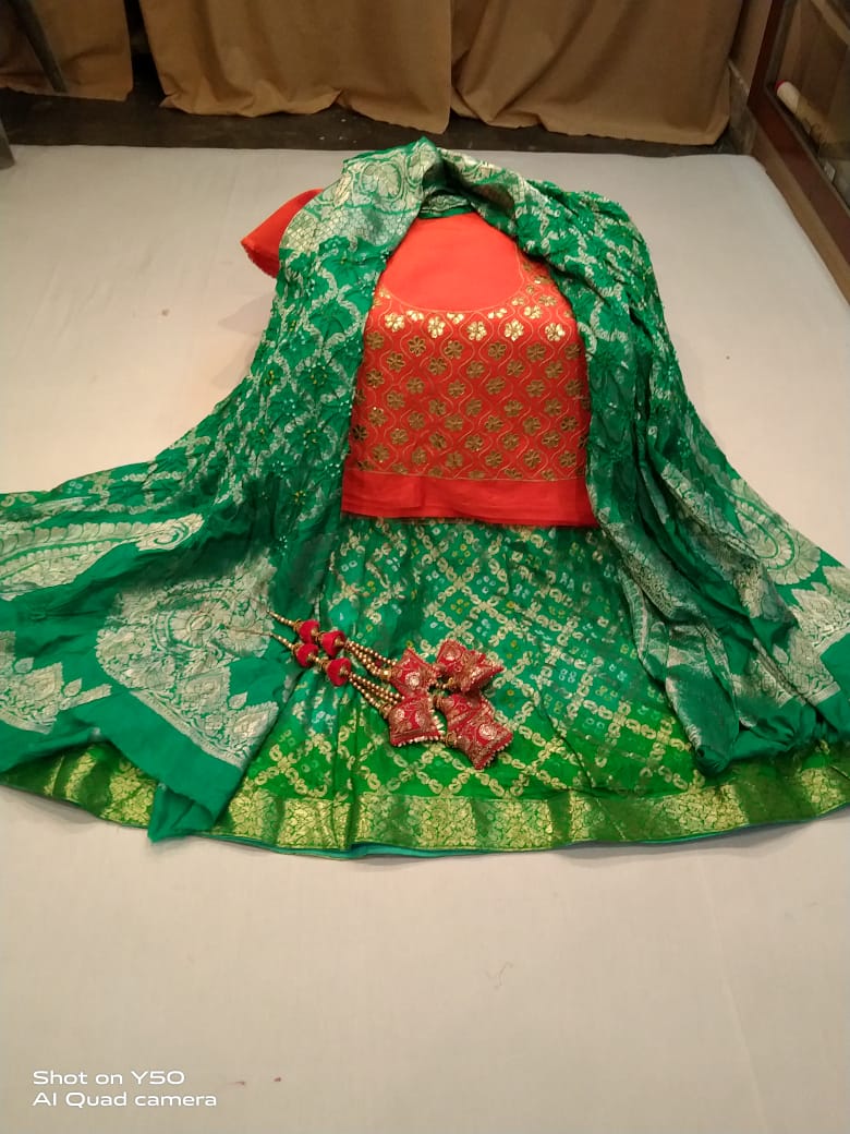 Designer Gharchola Bandhani Lehenga With Heavy Banarasi Dupatta And Gotapatti Work Blouse Fancy