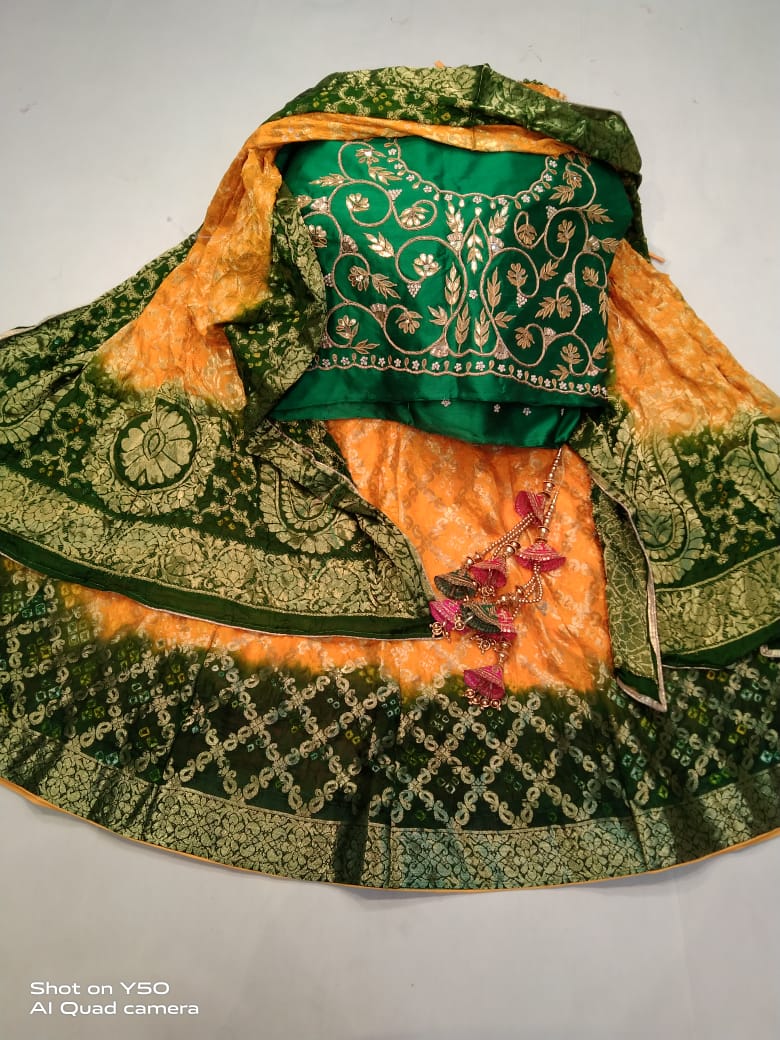 Designer Gharchola Bandhani Lehenga With Heavy Banarasi Dupatta And Gotapatti Work Blouse Fancy