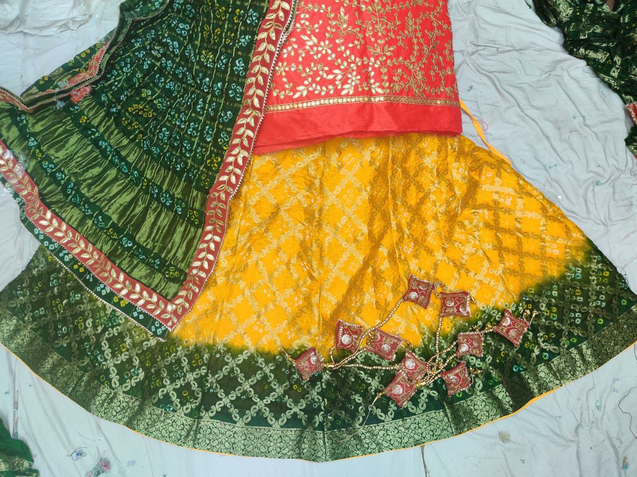 Designer Gharchola Bandhani Lehenga With Heavy Banarasi Dupatta And Gotapatti Work Blouse Fancy