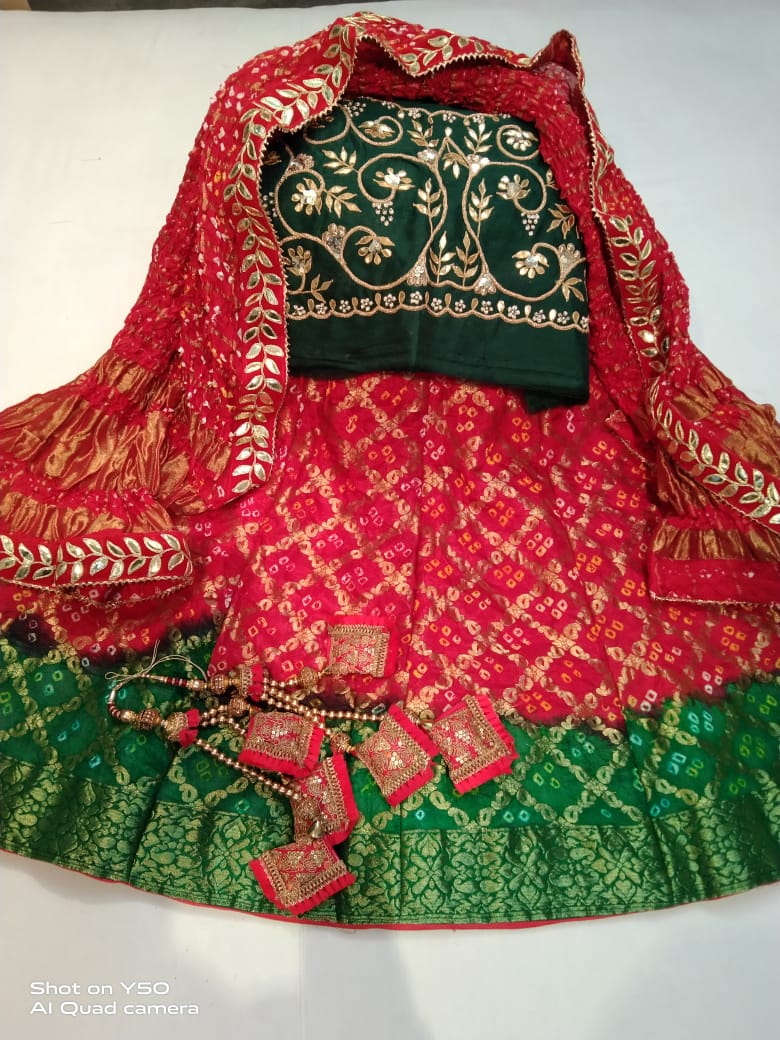 Designer Gharchola Bandhani Lehenga With Heavy Banarasi Dupatta And Gotapatti Work Blouse Fancy