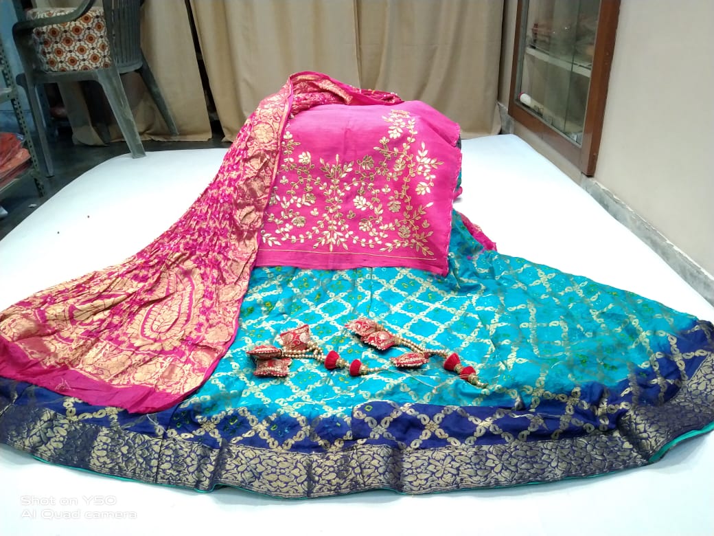 Designer Gharchola Bandhani Lehenga With Heavy Banarasi Dupatta And Gotapatti Work Blouse Fancy