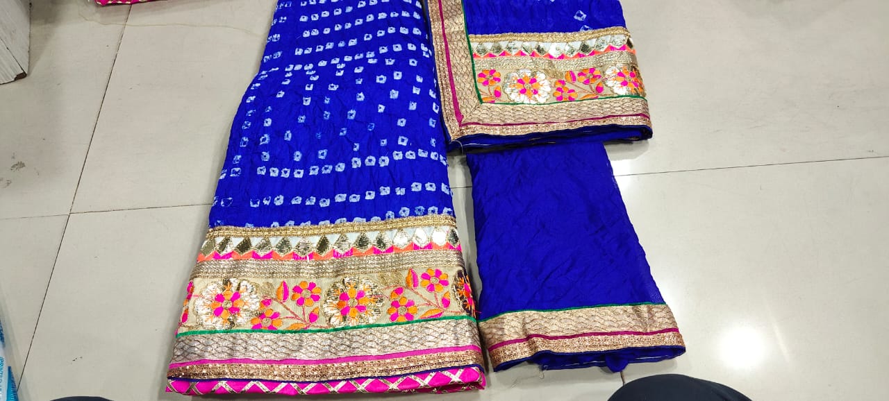 Bandhej Silk Full Stitched Lahnga With Heavy Gotta Patti Border Or Skml Blue Lehenga
