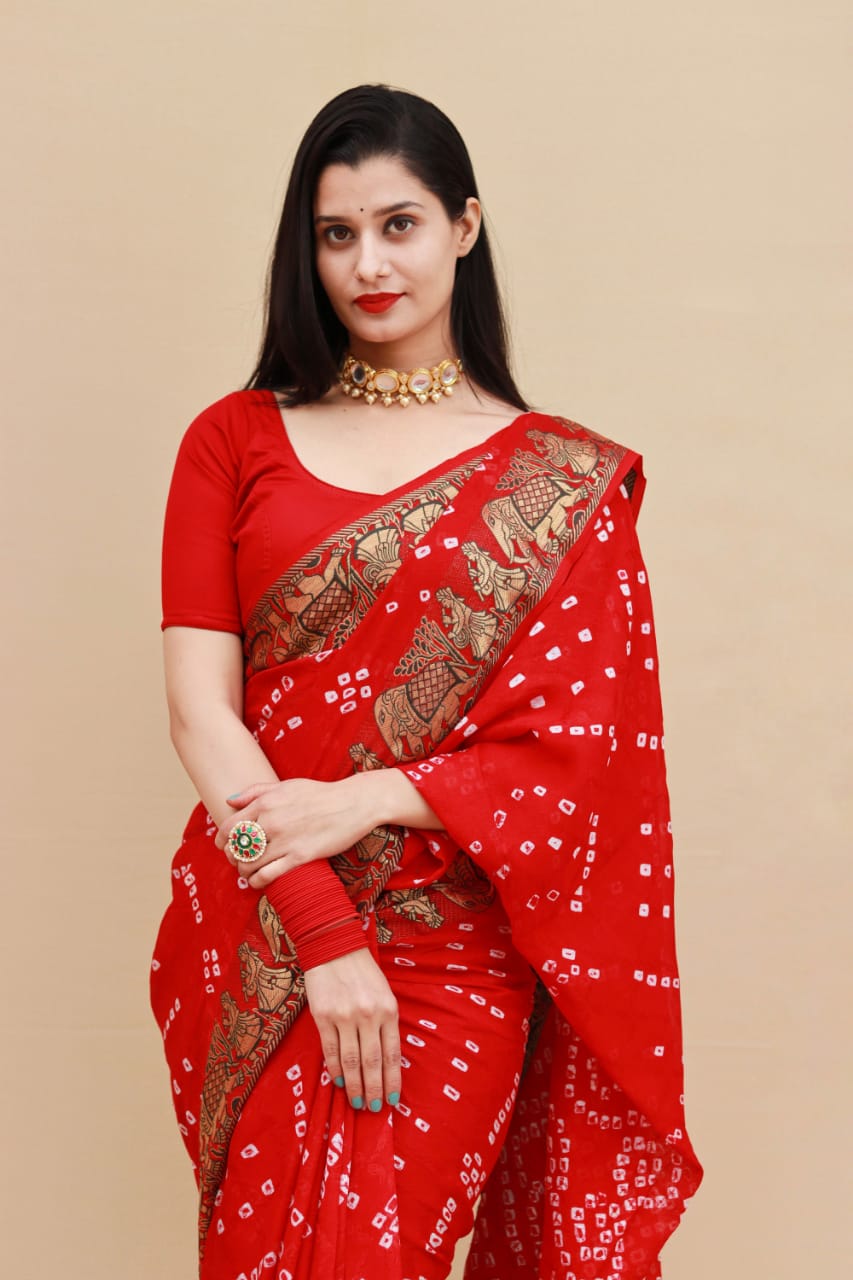 Hathi : Viscos Silk Bandhani Saree