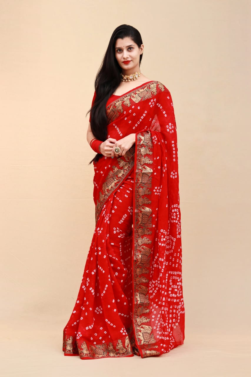 Hathi : Viscos Silk Bandhani Saree