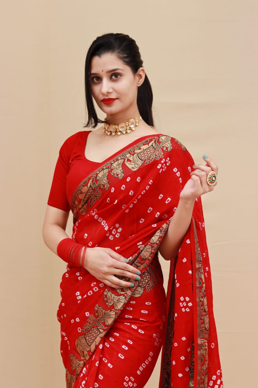 Hathi : Viscos Silk Bandhani Saree