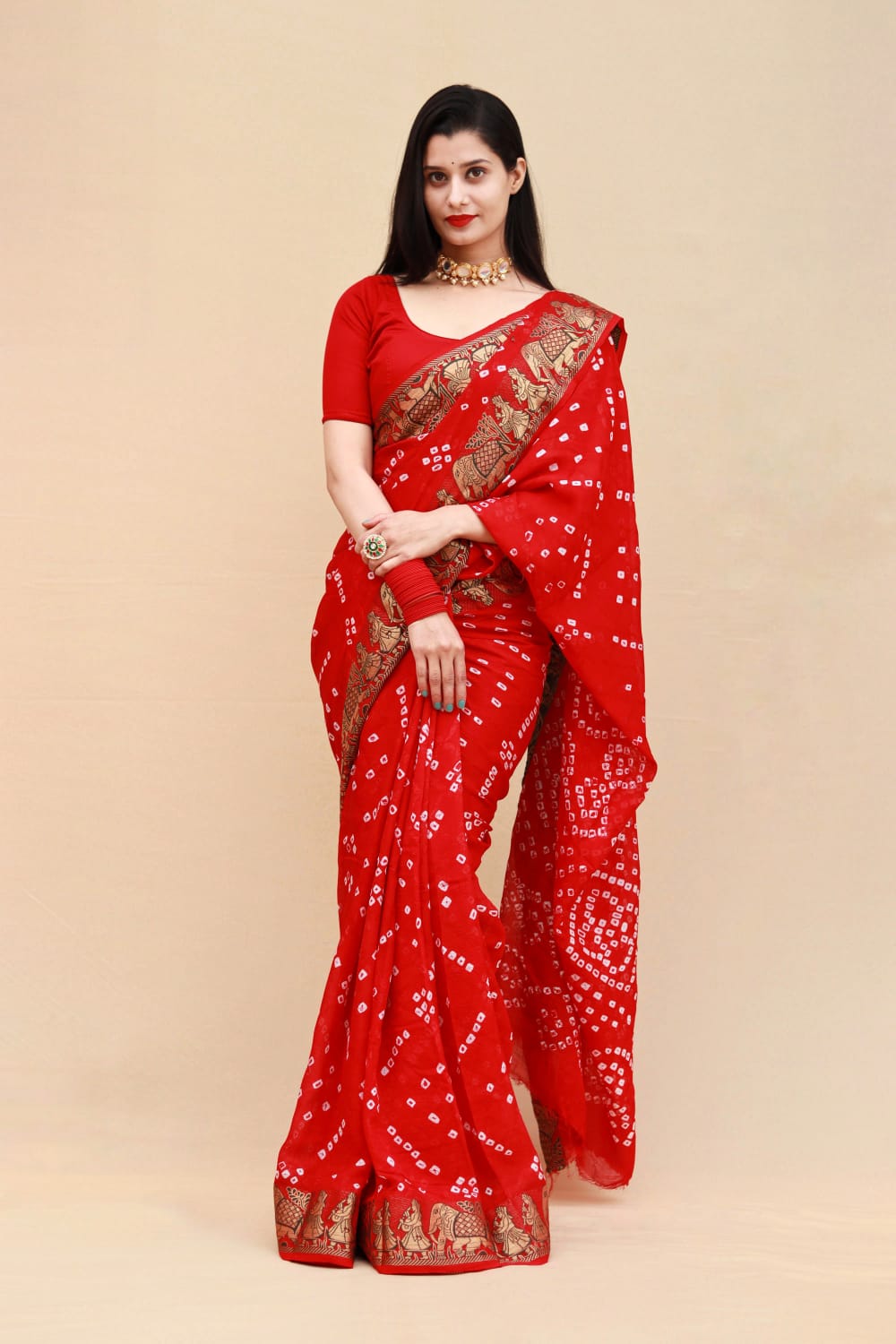 Hathi : Viscos Silk Bandhani Saree