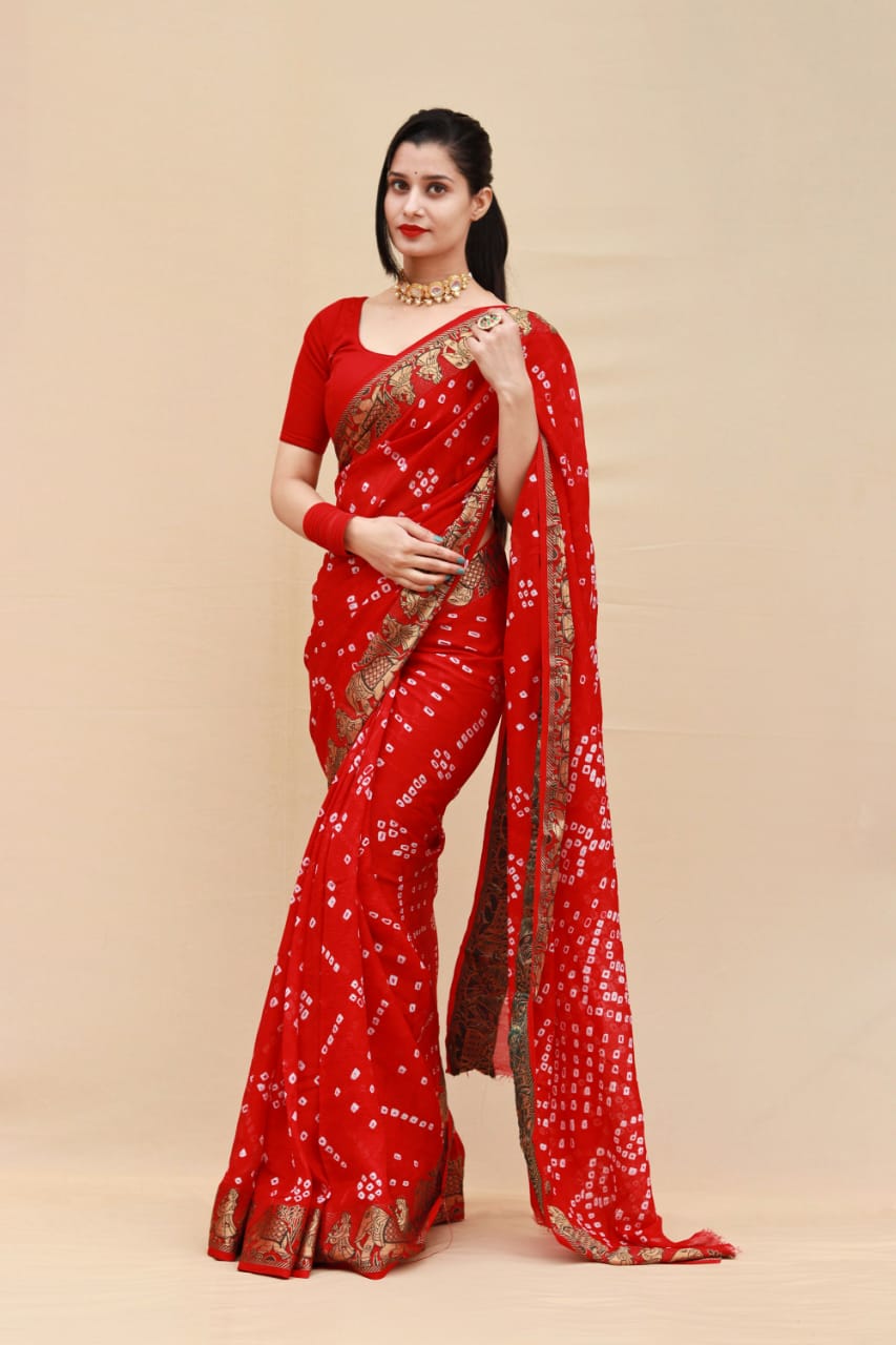 Hathi : Viscos Silk Bandhani Saree