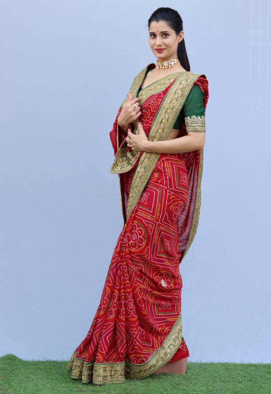 Rajasthani Chunri Heavy Embroidery Border Saree – Priyaz Gallery