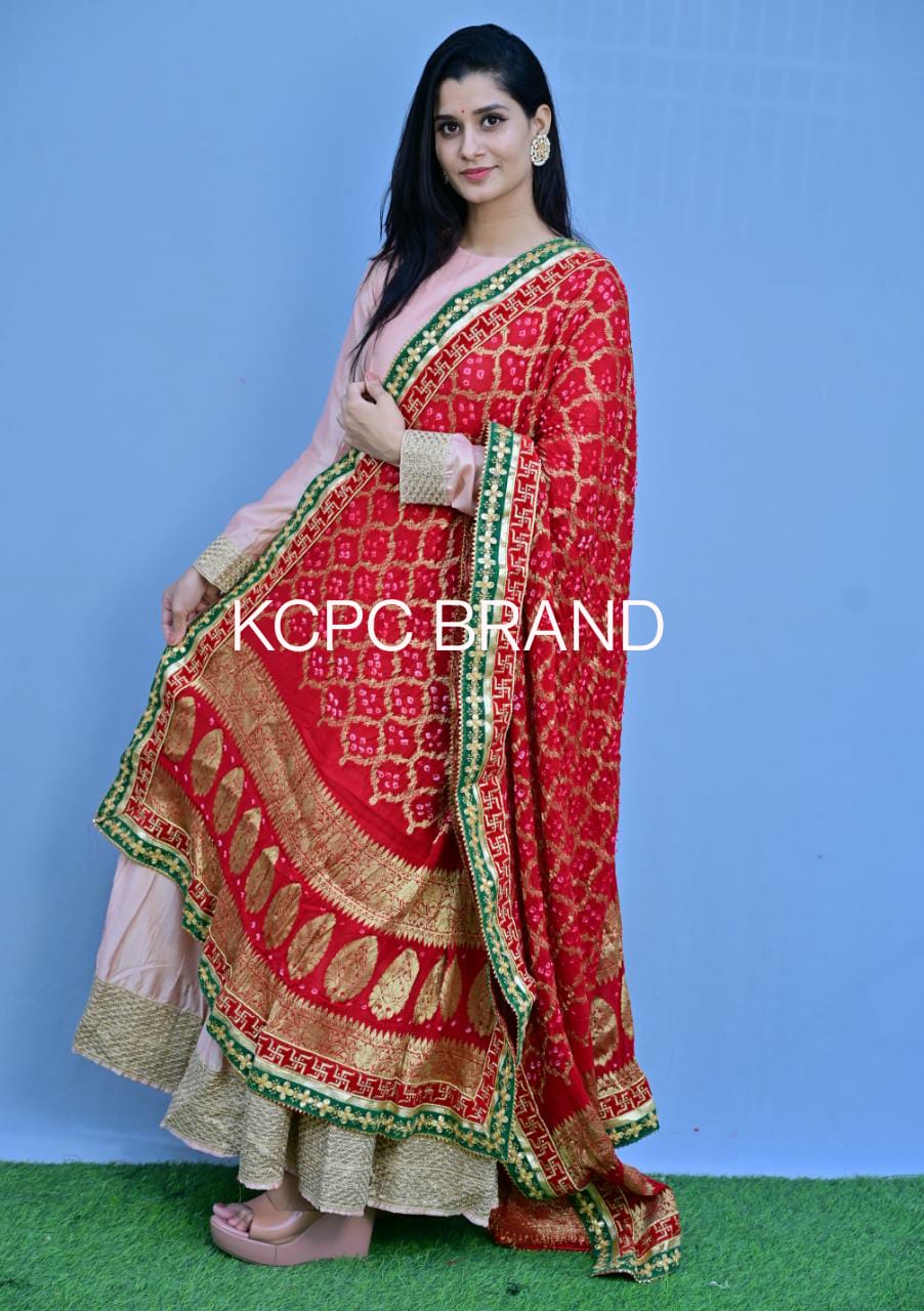 Pure Ojariya Bandhej Red Ghatchola Dupatta