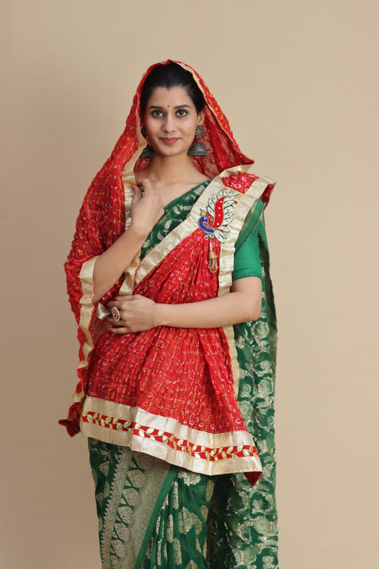 Bandhani silk Gharchola Broach Chunri stole