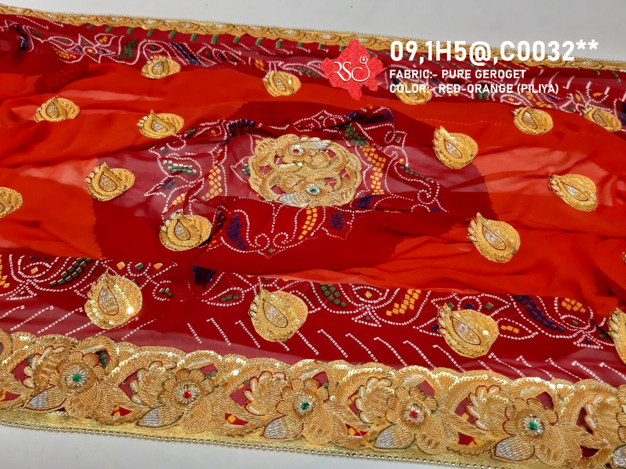 Marwadi Belbuti Traditional Odhna Or Kc Piliya (Pure Georgette Fabric) Chunri Pila