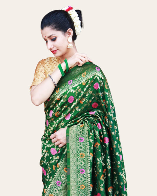 Green Pure Banarasi Meenakari Weaving Saree