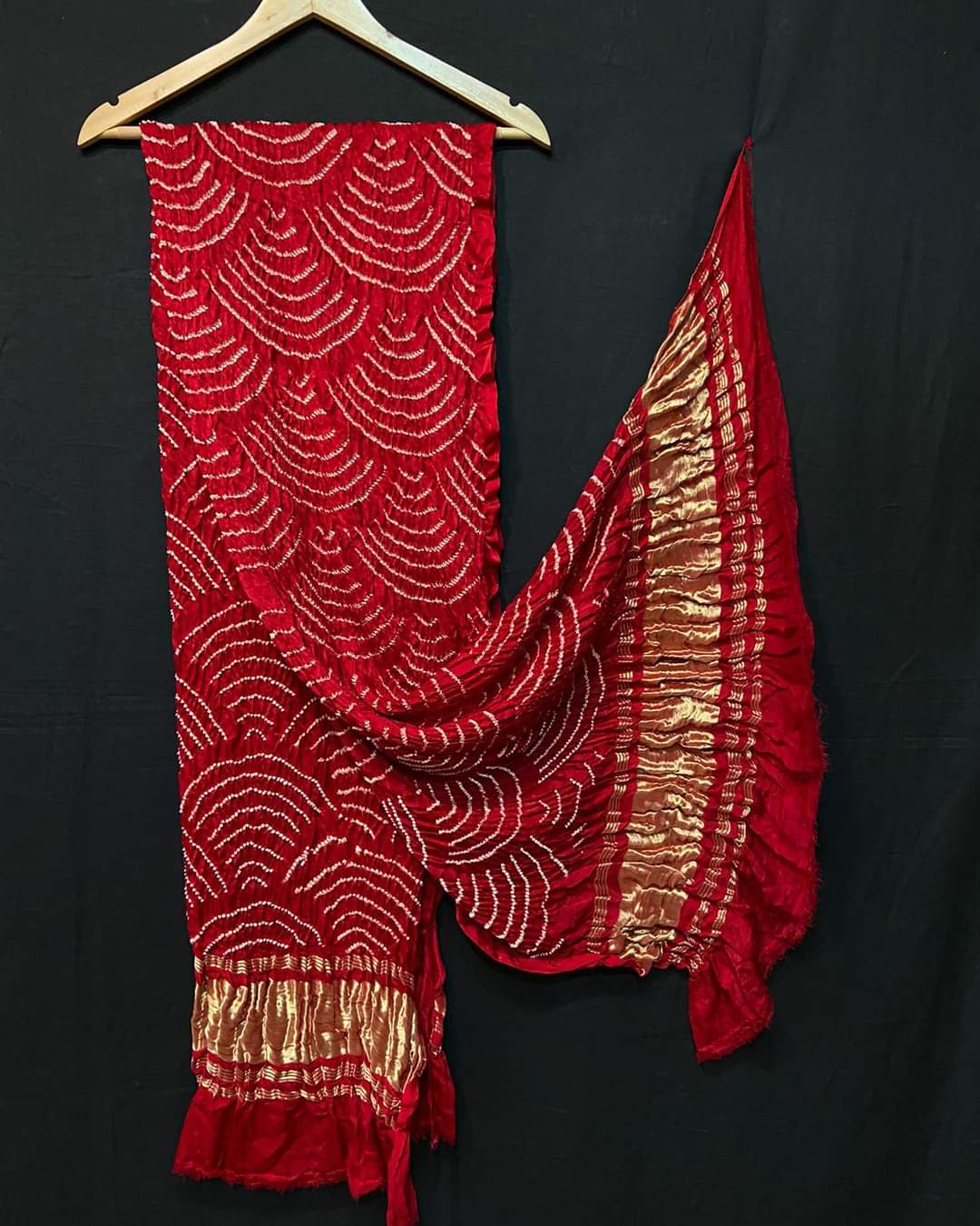 Pure Gaji Silk Bandhani Wifi Dupatta Red