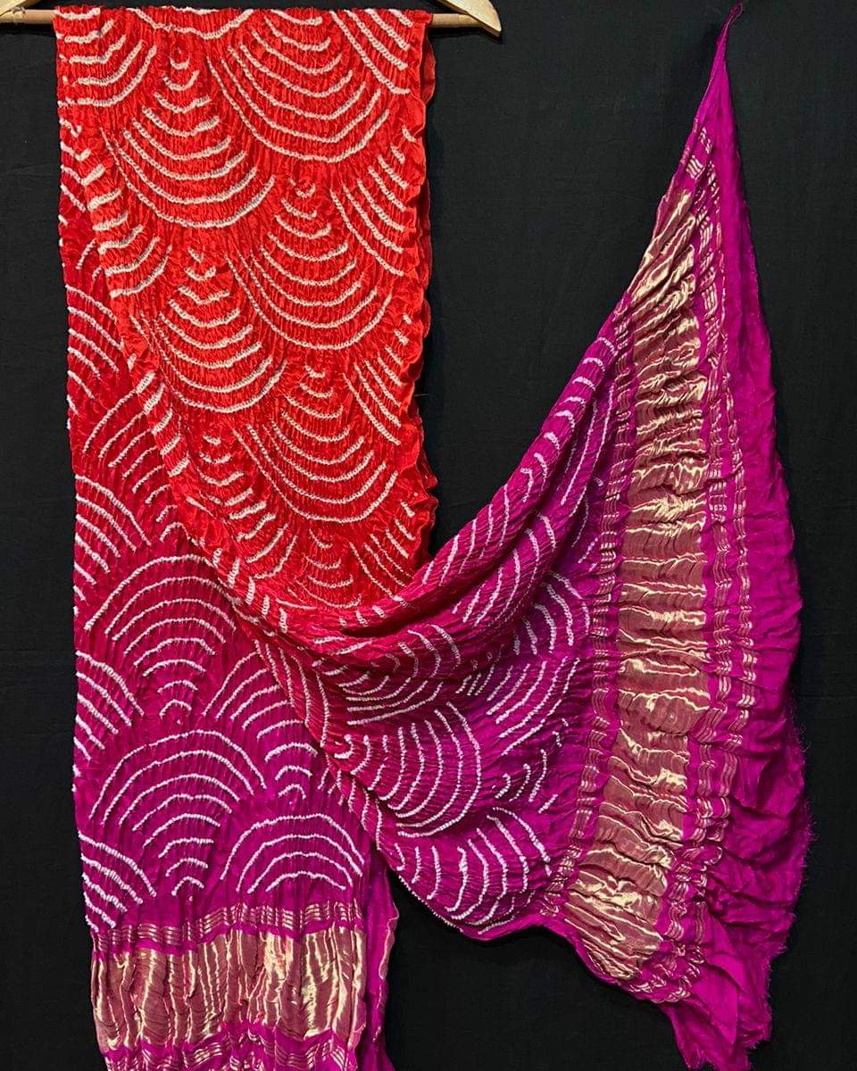 Pure Gaji Silk Bandhani Wifi Dupatta Rani Red