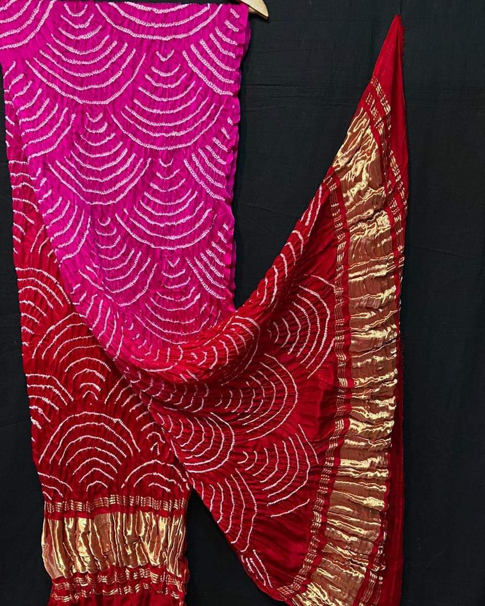 Pure Gaji Silk Bandhani Wifi Dupatta Red Rani