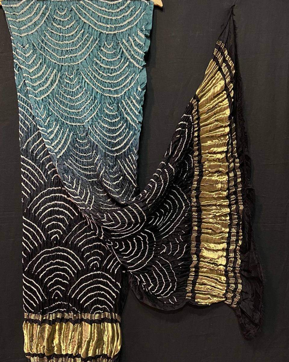 Pure Gaji Silk Bandhani Wifi Dupatta Grey Black