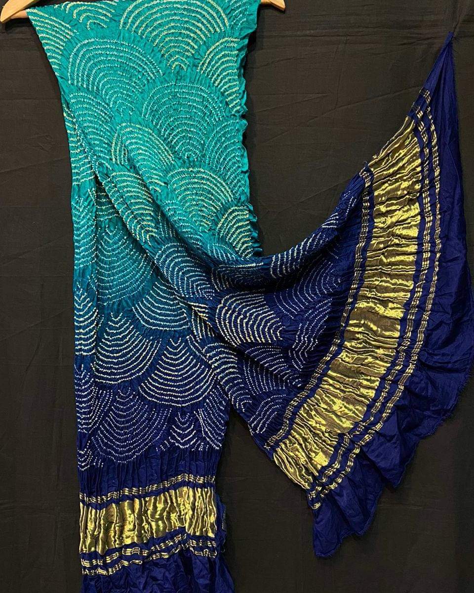 Pure Gaji Silk Bandhani Wifi Dupatta Blue Skyblue