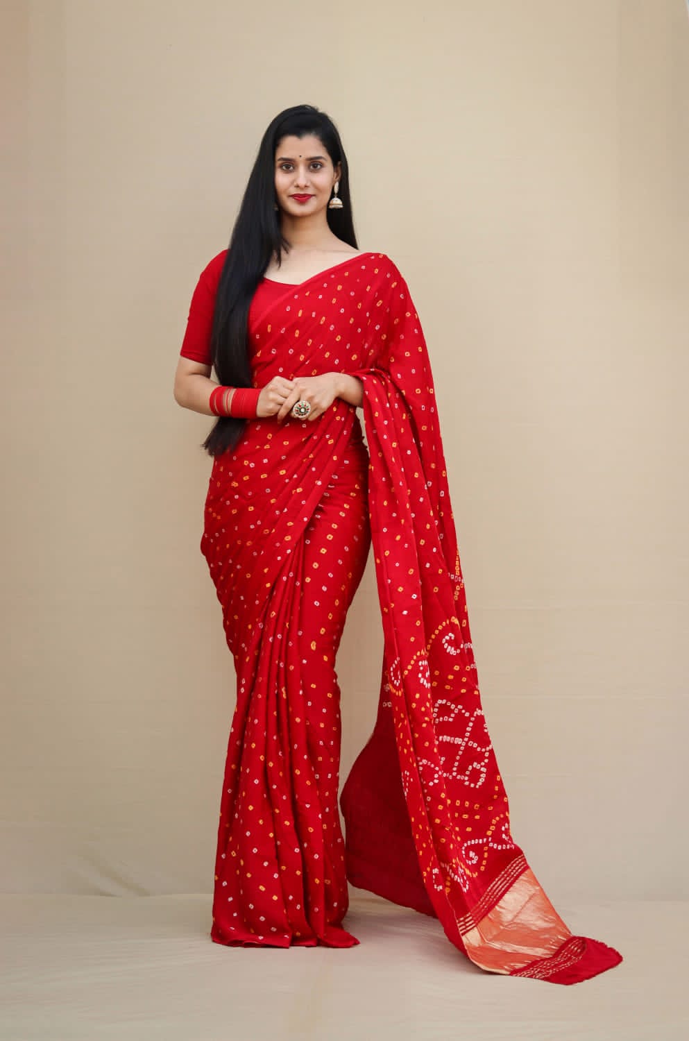 Pure Gaji Silk Bandhani Saree with blouse