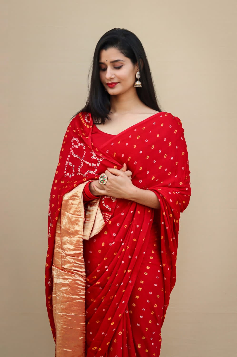 Pure Gaji Silk Bandhani Saree with blouse