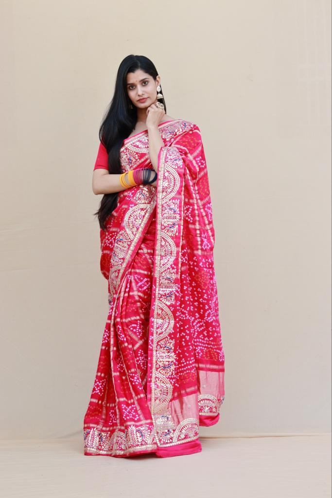 Traditional Nakshi Border Pure Gaji Silk Bandhani Saree – Rajendra.co