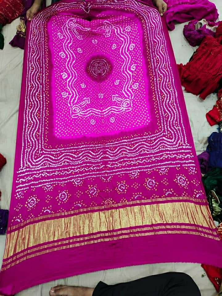 Pure Gaji Silk Bandhani Chandokhani Dupatta Rani Light Pink Dupatta
