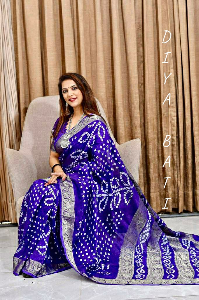 Buy Astonishing Teal Blue Bandhani Printed Silk Wedding Wear Saree - Zeel  Clothing