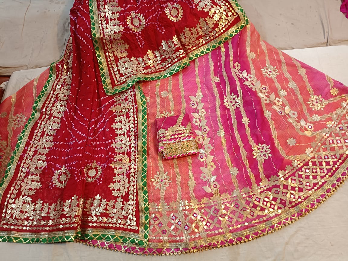 Buy Kriansh Creations MATA Lehnge Patke Heavy Border Design Silk MATA Rani  Lehnga Chunri Patka and Lehenga Dress Poshak for Durga Girraj Ji Navdurga  Poshak (Orange Colour) Pack of 1 (5inch Lehnga