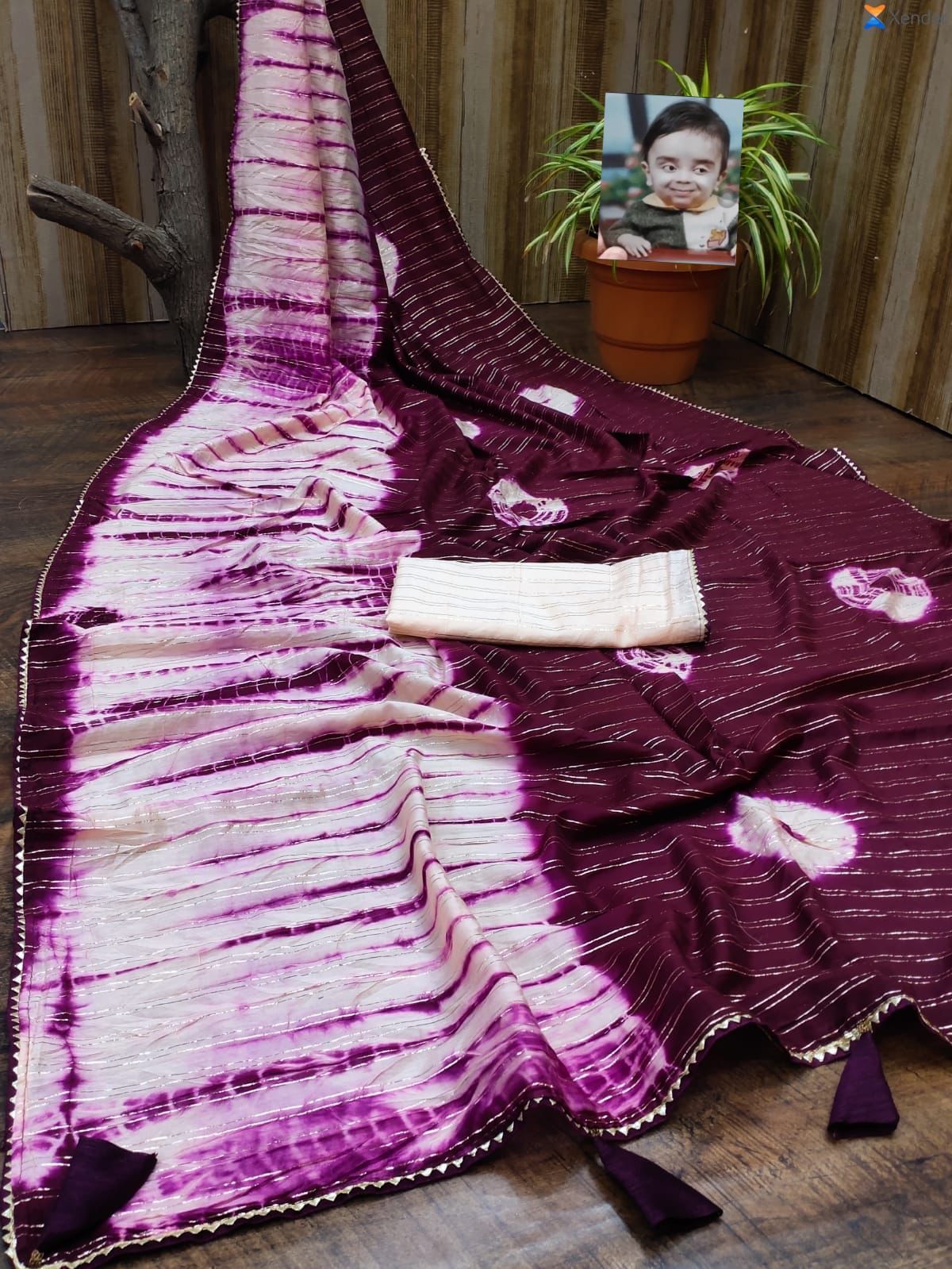 Rich Look Shibori Cotton Feel Saree Wine