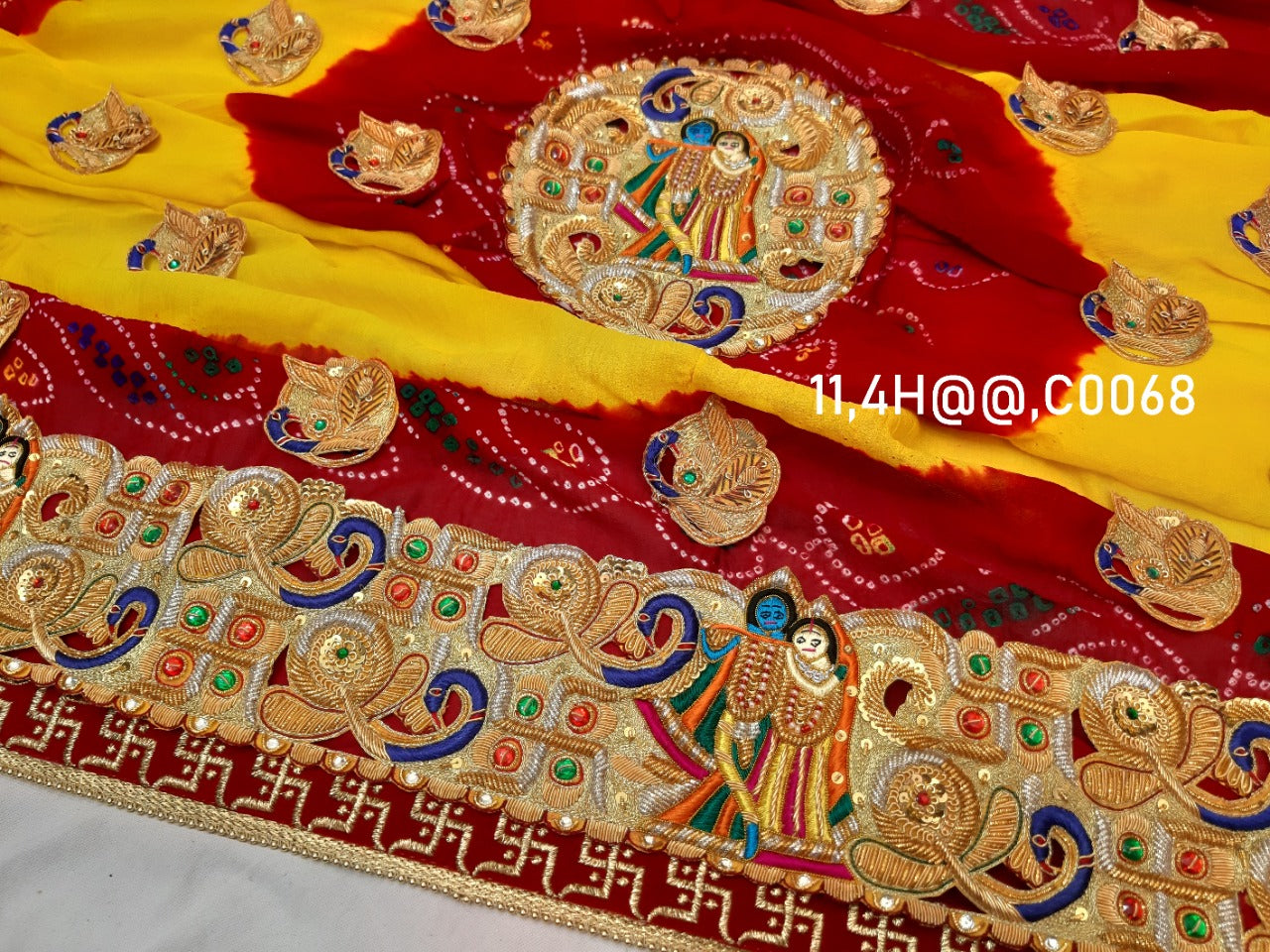 Traditional Ethnic Marwadi Belbuti Odhna Or Kc 3. Pomcha (Pure Georgette Fabric) Chunri Pila