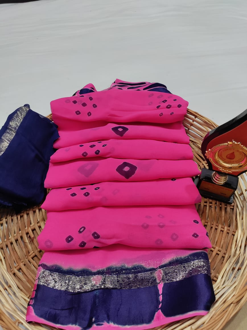 Pure Georgette Bandhani Saree Rtk Pink