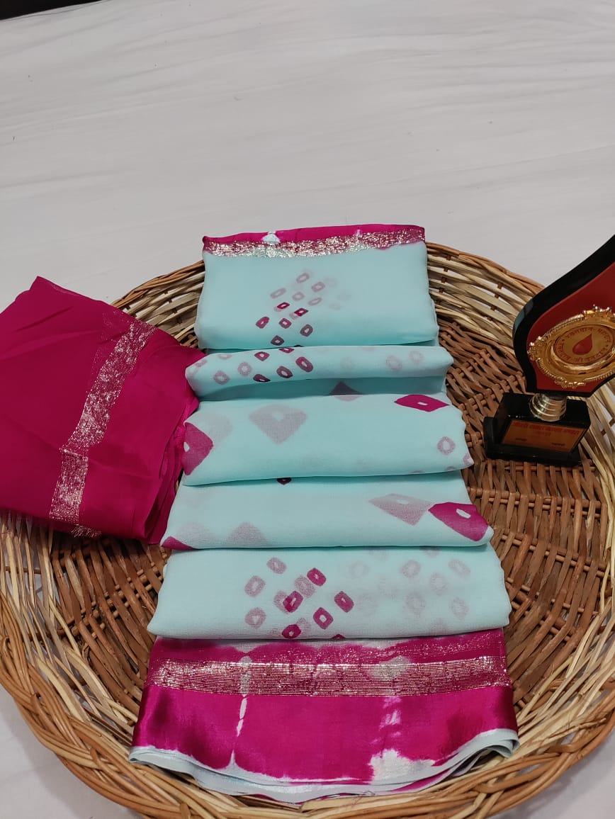 Pure Georgette Bandhani Saree Rtk Skyblue