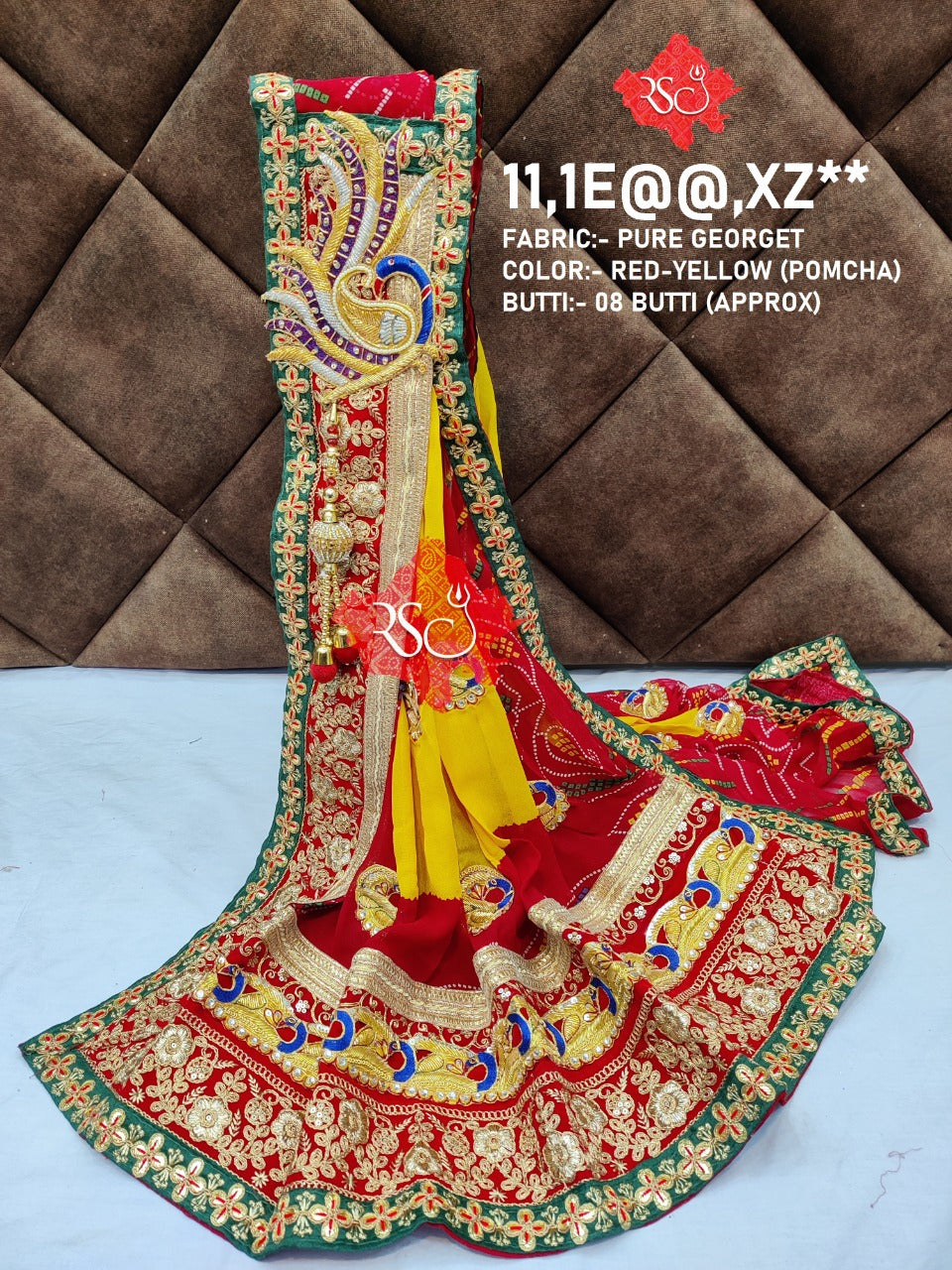 Side Broach Patchwork Rajasthani Chunri Dupatta Rsc Or Pomcha