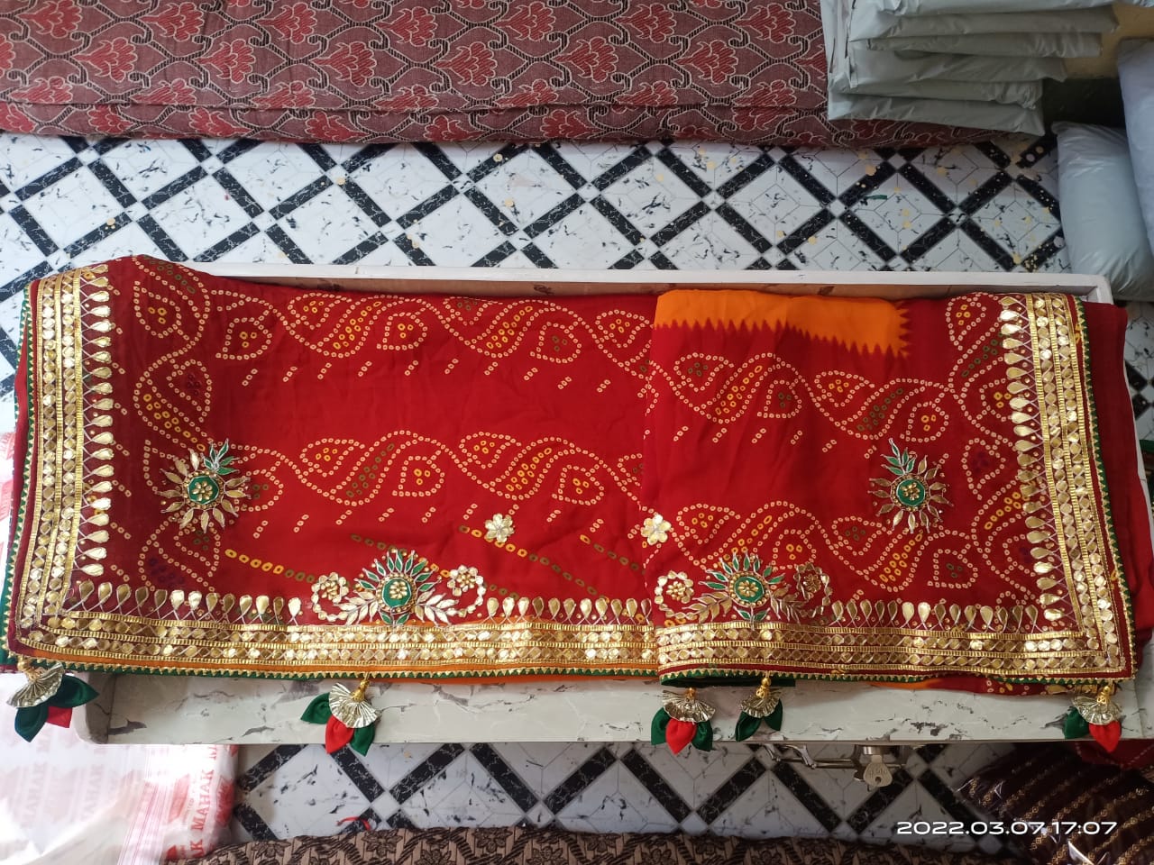 Traditional Jaipuri Chunri Pila Saree, kml, NR