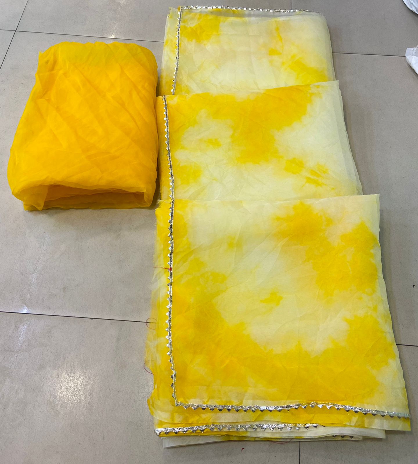 Fabric Organja saree with beautiful multi colour tye nd dye saree with contrast blouse