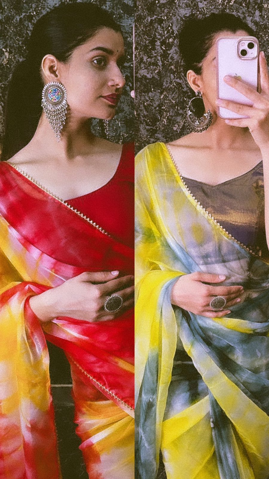 Fabric Organja saree with beautiful multi colour tye nd dye saree with contrast blouse