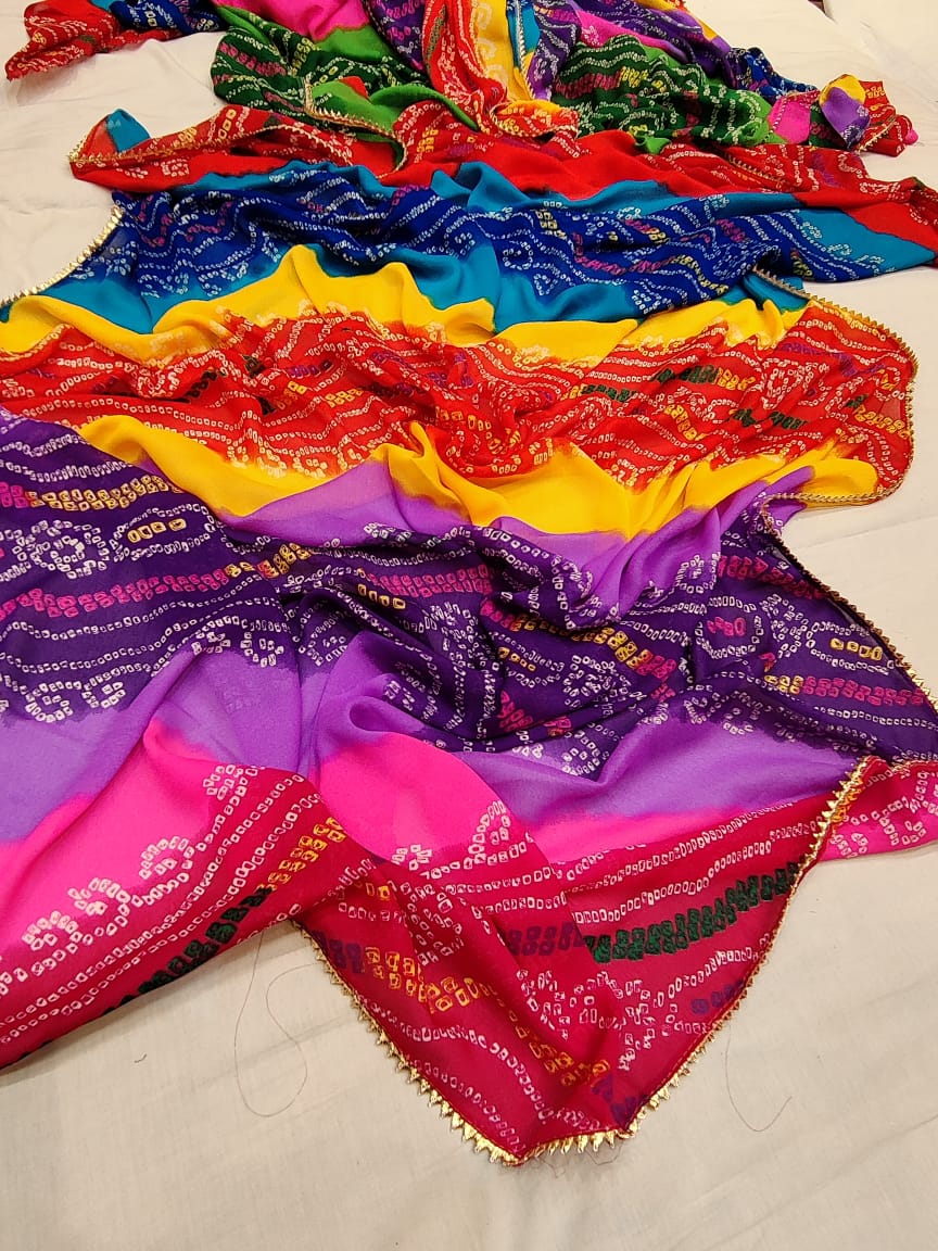 Crape chinon fabric saree with multi colour and BIGYA border rtk or