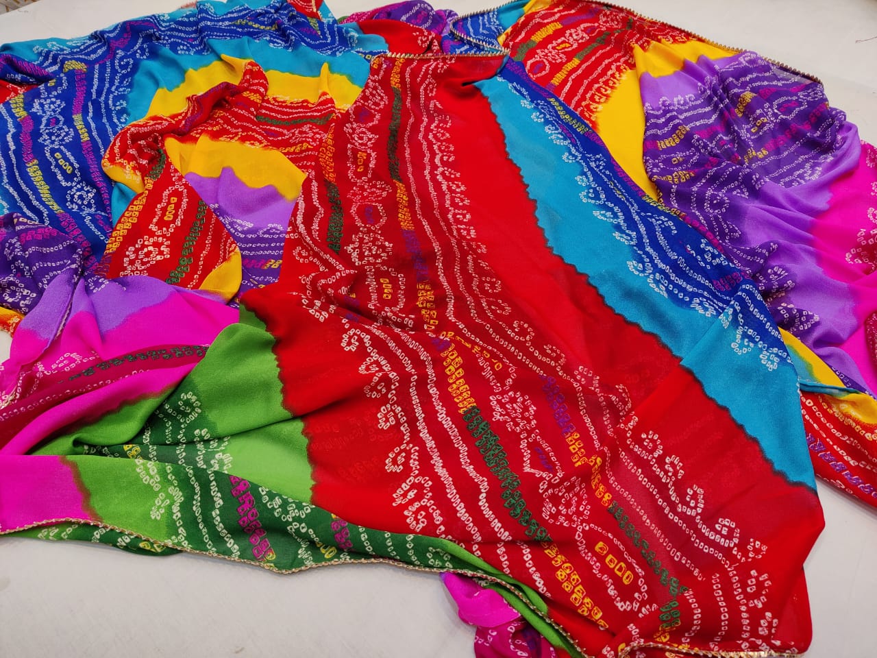 Crape chinon fabric saree with multi colour and BIGYA border rtk or