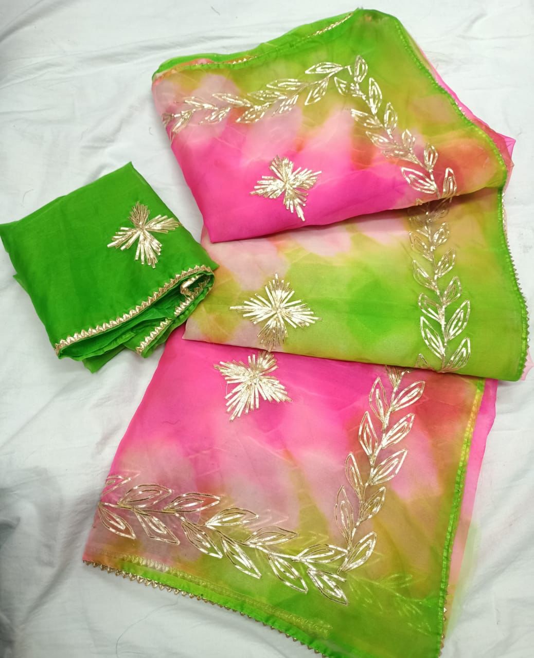 Pure Organza Gotapatti Work Saree with Blouse OR js