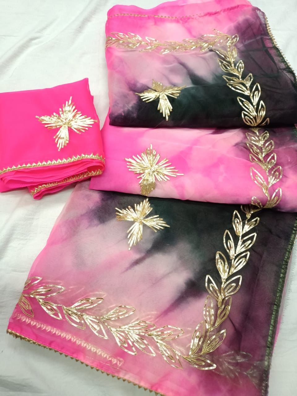 Pure Organza Gotapatti Work Saree with Blouse OR js