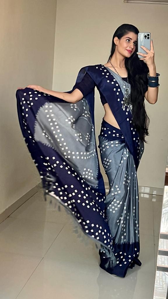 Blue Art Silk With Jacquard Border Bandhani Saree With Blouse | Art silk  sarees, Bandhani saree, Party wear for women