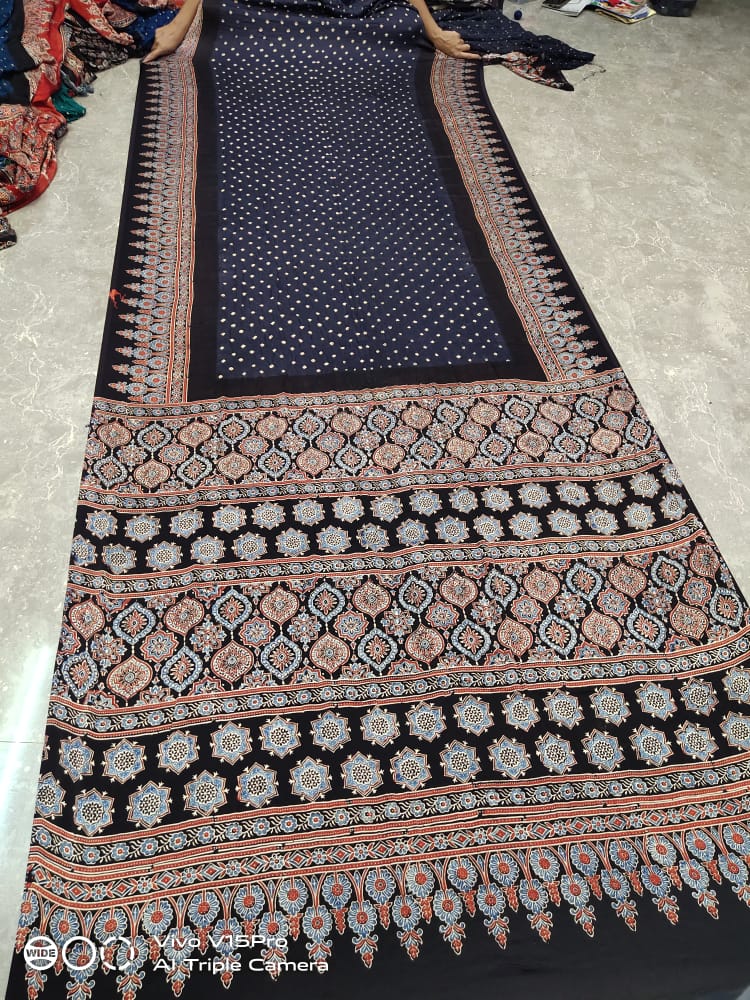 Pure Ajrakh Bandhani Modal Silk Saree, NR, Aslm