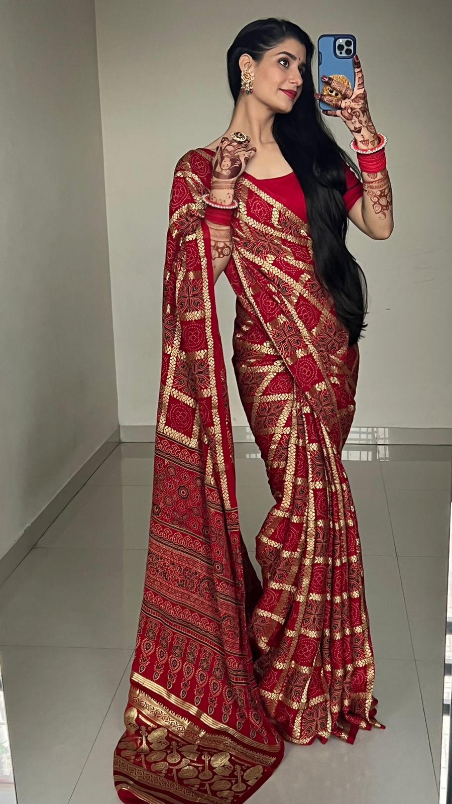 Modal Silk Sarees with Bandhani and Ajrakh Patterns – Sharvari's