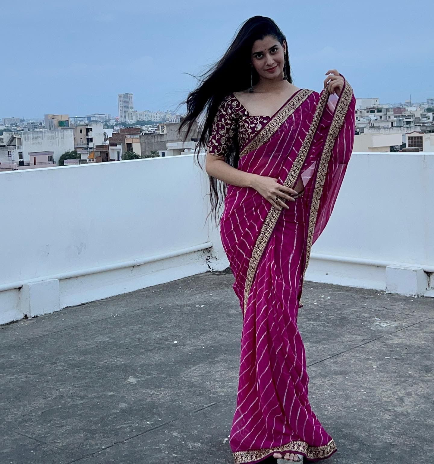 Chiffon Multi Leheriya Saree With Same Color Blouse Piece - Lfariya Fashion