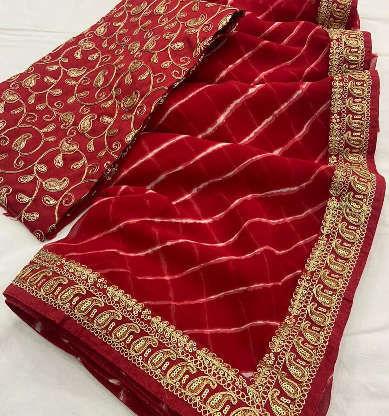 Karwachauth Special Leheriya Saree with Beautiful Embroidered Gotapatti Border and fancy blouse