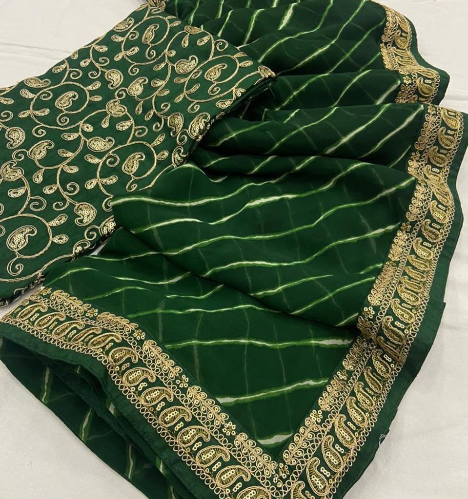 Multi Color Printed Crepe Silk Leheriya Saree – Khushkar