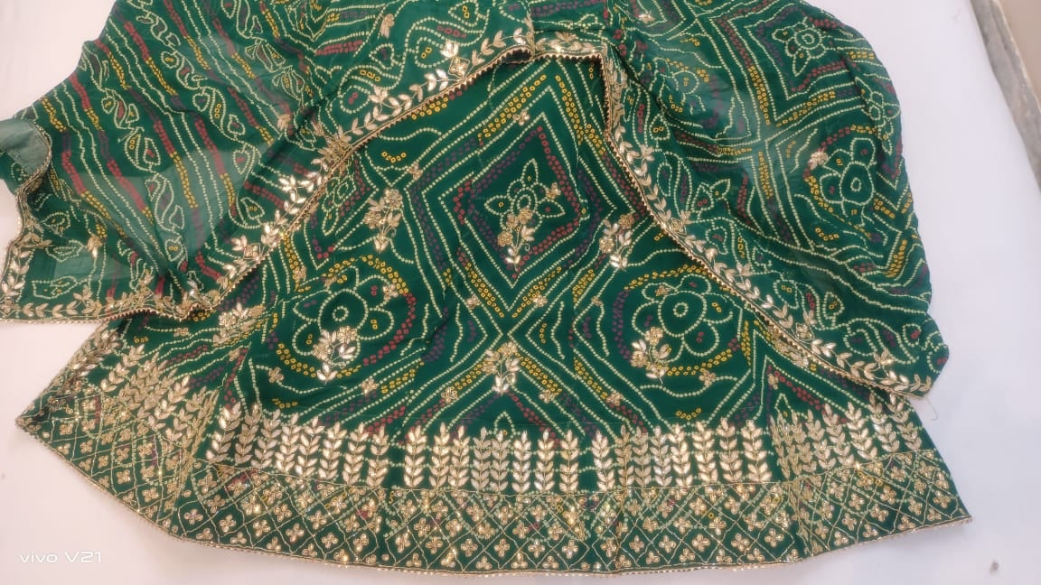 Pure Georgette Lehenga Chundi With Heavy Gotapatti Work Dupatta Btu Nr Green