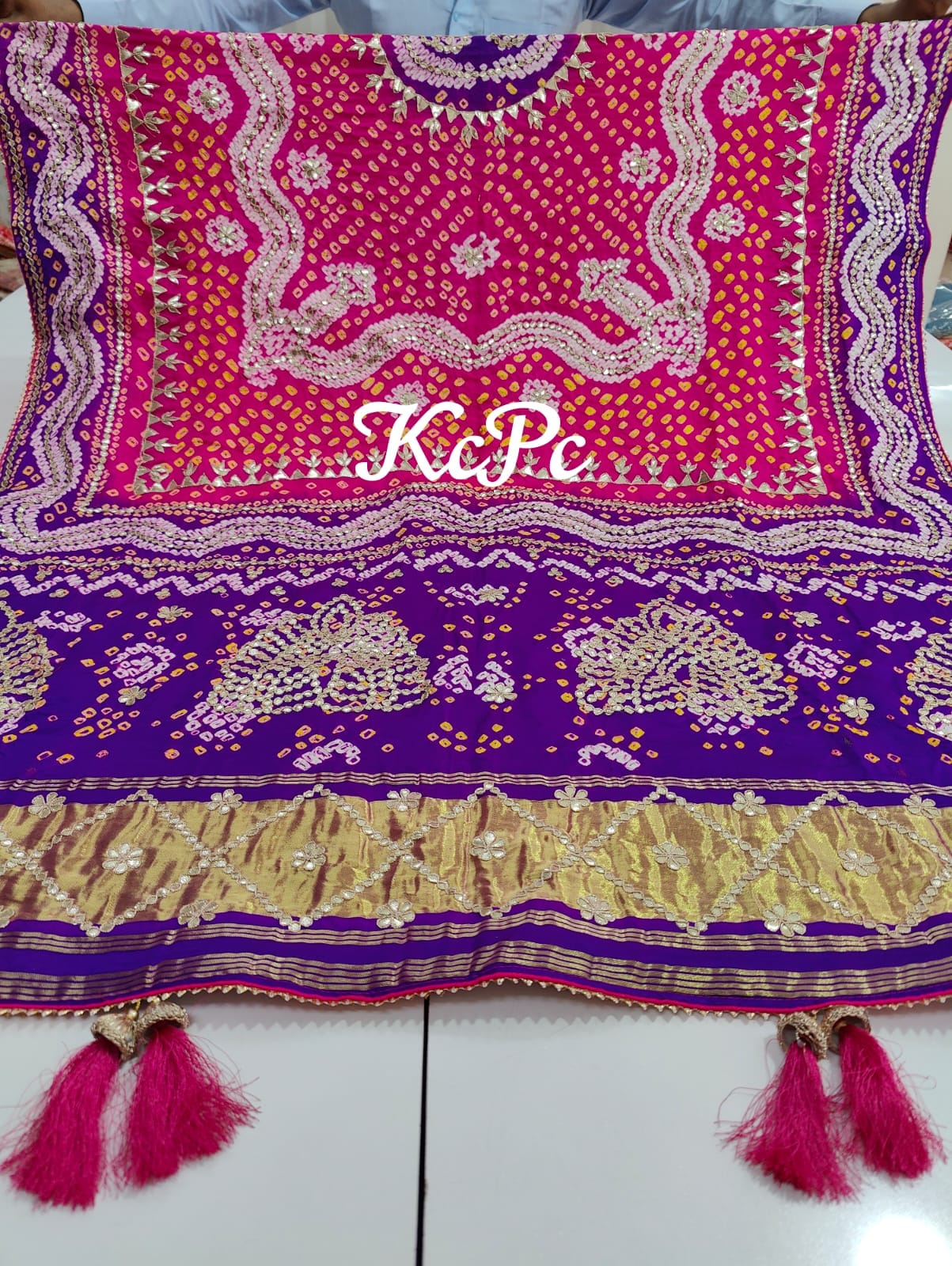 Pure Gaji Silk Bandhani Ghatchola Gotapatti Work Bridal Style Dupatta Kcpc Nr