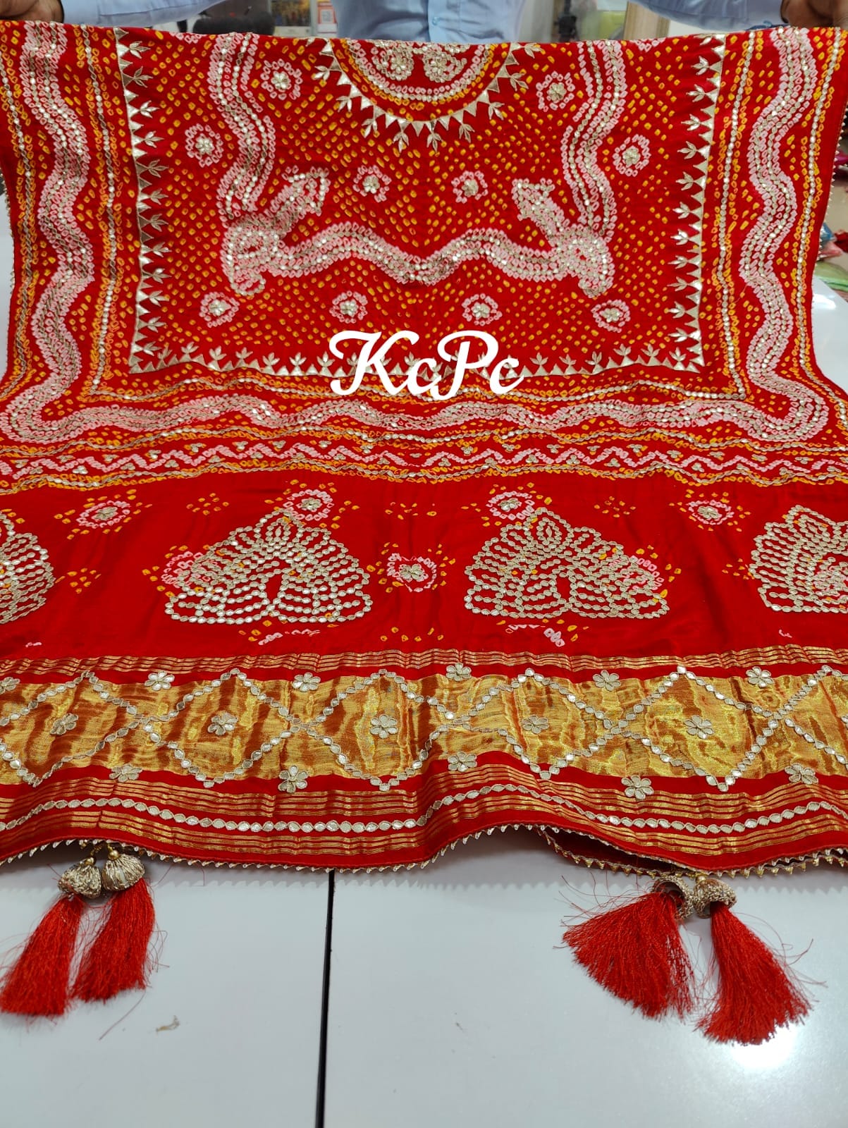 Pure Gaji Silk Bandhani Ghatchola Gotapatti Work Bridal Style Dupatta Kcpc Nr